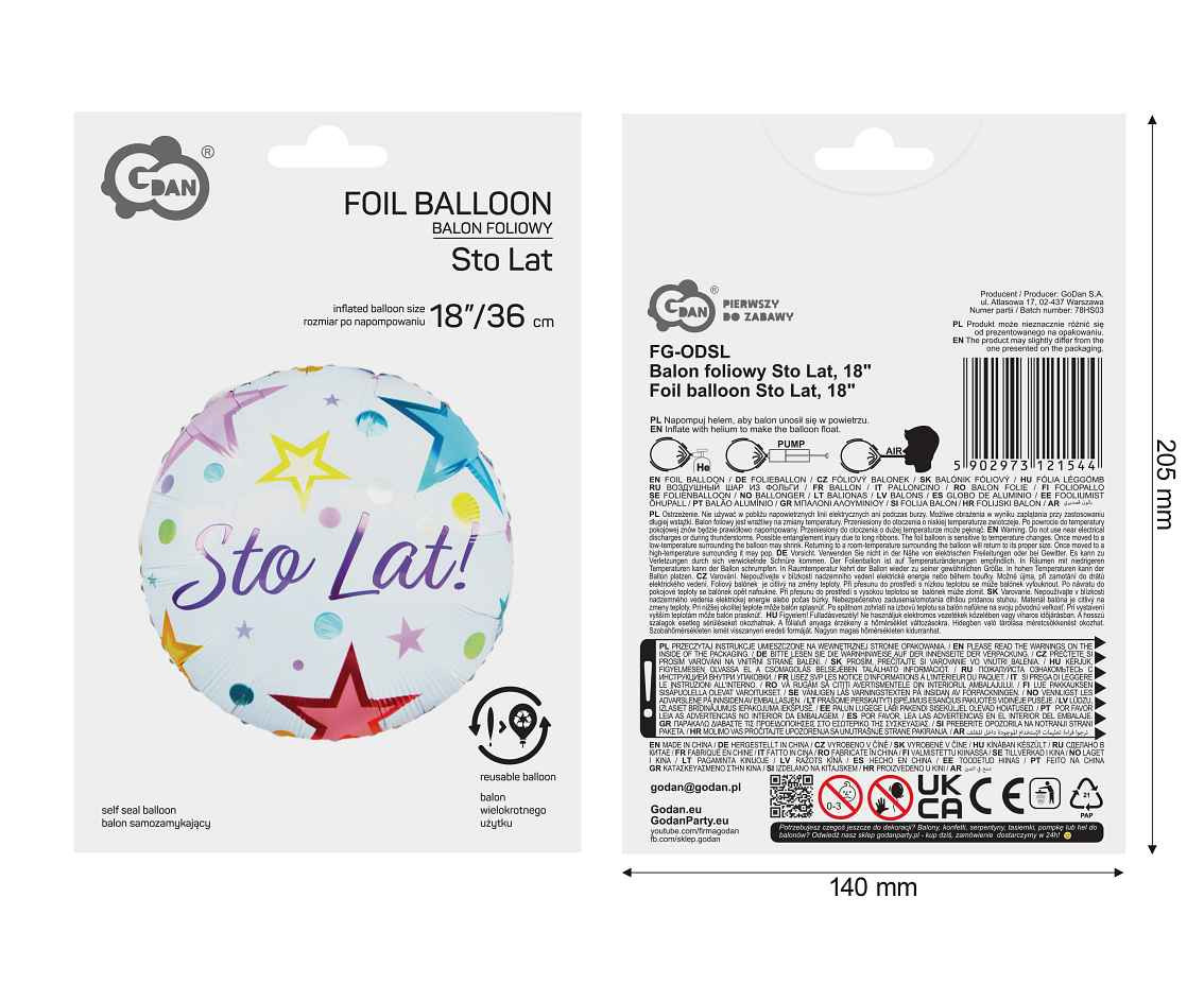 Foil balloon Sto Lat, 18"